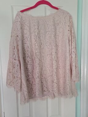 Talbots Blush Pink Lace Boatneck Blouse